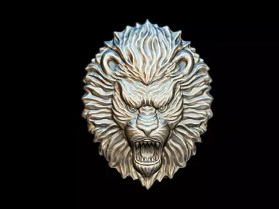 Lion Head Relief 3D print model