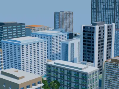 City Downtown Skyscraper Street 10 - DAY Low-poly 3D model