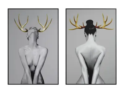 Girl With Gold Horn Set Of 2 3D model