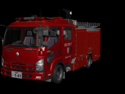 Japanese Fire Truck  3D Model - Unity Ready  3D model 3D model