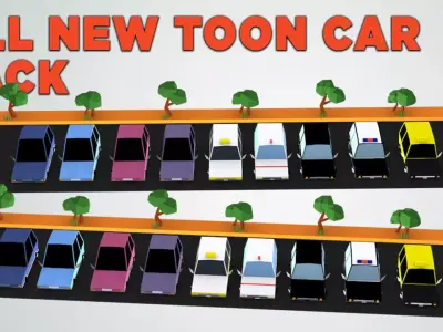 Toon car set Low-poly 3D model