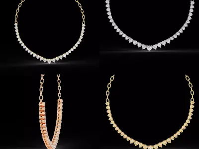 Luxury Heart Diamond Scallop Necklace Jewellery CAD 3DM STL 3D print model