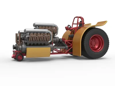 Pulling tractor with 3 engines V12 Scale 1 to 25 3D print model
