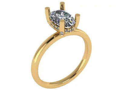 Oval under halo solitare ring  3D print model