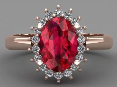 Ruby Oval Rose Gold Women Diamond Ring 3D print model 3D print model
