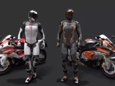 motorcycle rider in racing suit Low-poly 3D model