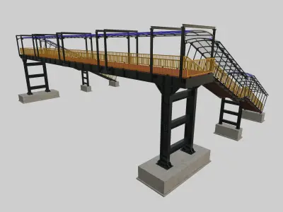 Steel Pedestrian Bridge - Two Columns - Straight Close Type-2 3D model