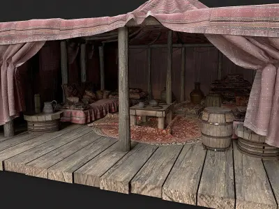 Old Traditional Eastern Nomads Tent 3 Low Poly PBR  Low-poly 3D model