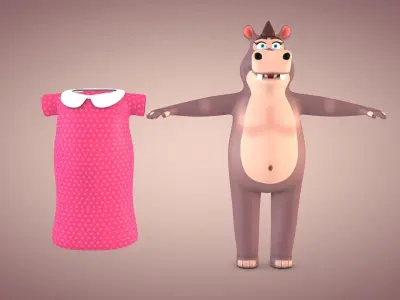 Hippo - Cartoon Hippopotamus Low-poly 3D model