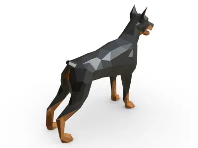 doberman dog low poly 3D print model