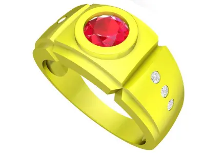 Bold Round Stone Mens Ring  5071 3D print model