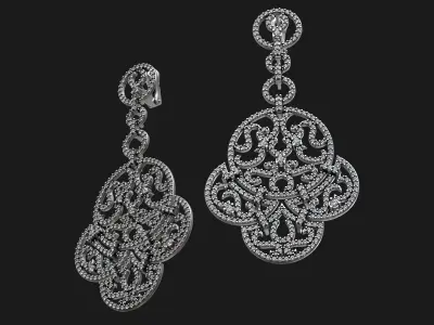 Luxury Designer Gold Round Diamond Earrings 3D print model