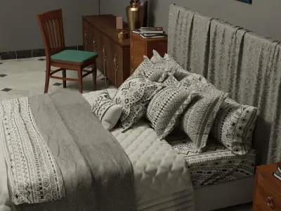 Modern Bed - Black n White Theme 3D model