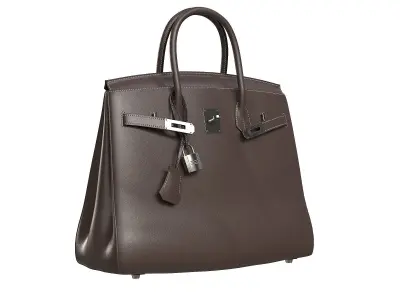 Hermes Birkin Bag Dark Brown Leather Low-poly 3D model