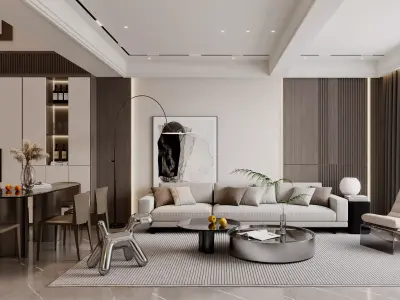 Modern living room dining room interior scenes 127 3D model