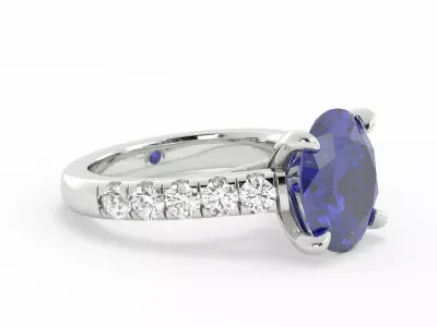 Blue Oval Solitaire with Large Pave Diamond Band 3DM 3D print model