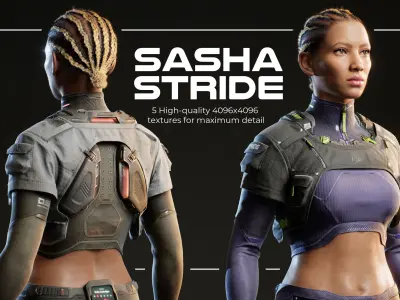 Sasha Stride Realtime Sci-fi Character - Rigged Low-poly 3D model