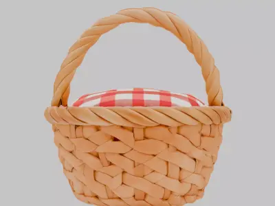 Cute Wicker Picnic Basket 3D Model Low-poly 3D model