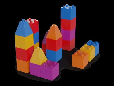 Cars and action games Building Blocks Set Low-poly 3D model