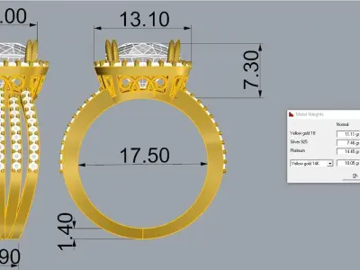 Cushion Gemstone Ring 3D print model