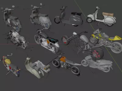 Motorbike Scooter 3D Models Pack High Quality Collection Low-poly 3D model