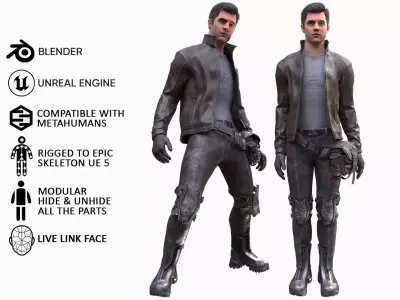 Man - Cyber Outfit - Modular - Rigged Low-poly 3D model