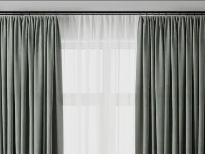 curtain with rod 06 Green Curtain Low-poly 3D model