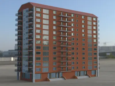 Building 3D model apartment in middle of field Low-poly 3D model