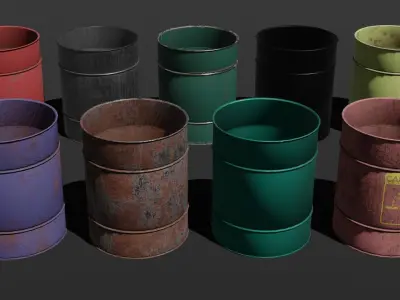 Realistic Metal Barrel Pack Free low-poly 3D model