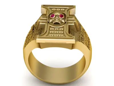 Golden Gothic Skull Ring with Ruby Eyes 3D print model