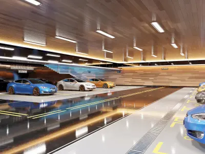 Modern Underground Luxury Car Park - Garage 3D Model 3D model