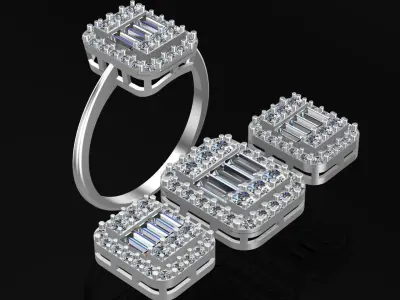 Diamond Solitaire Baguette Ring 3D print model