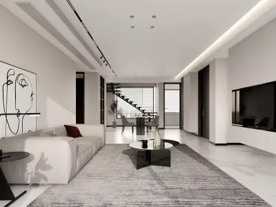 Modern living room dining room interior scenes 524 3D model