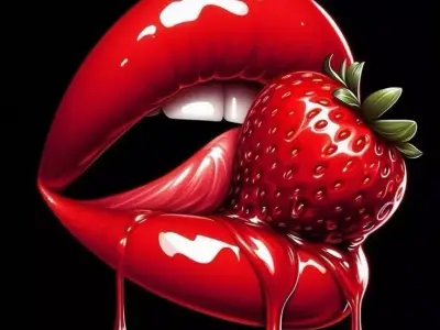 Sensual Strawberry Lips Glossy Red Mouth Dripping Juice 3D Low-poly 3D model
