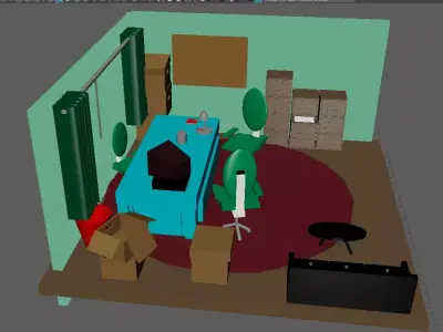 office room with furniture and boxes 3D model