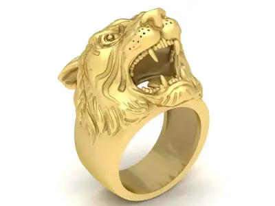 Bold Tiger Head Signet Ring for Men 3609 3D print model