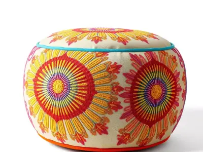 Colorful Embroidered Pouf Model Pack Low-poly 3D model