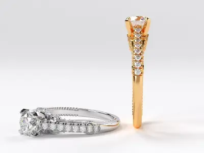 classic gold engagement ring with 1ct diamond 3D print model
