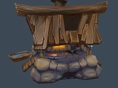 Cartoon Old Forge Building Low-poly 3D model