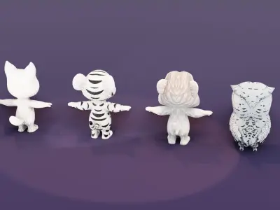 Snowy Owl White Lion White Tiger White Wolf 3D Models Pack Low-poly 3D model