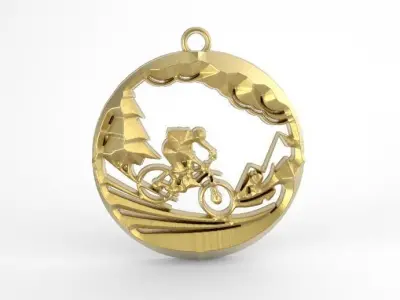 cyclist rose gold pendant with man riding bike 3D print model