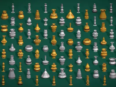 Gold - Silver Designer Pots Pack - Metallic Vessels Pack Low-poly 3D model