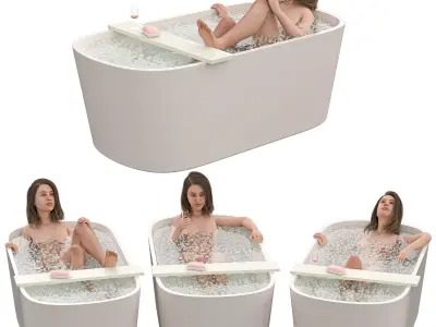 Woman in Bathtub - Relaxation Scene with Wine and Bubbles Low-poly 3D model