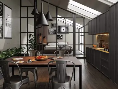 Loft Interior Scene In Native Blend File by VIZFROMBLENDER 3D model