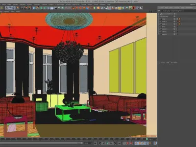 CoronaC4D Scene files - Living Room 2 Interior Scene 3D model