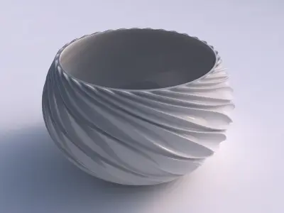 Bowl spheric twisted with wavy extruded lines 3D print model