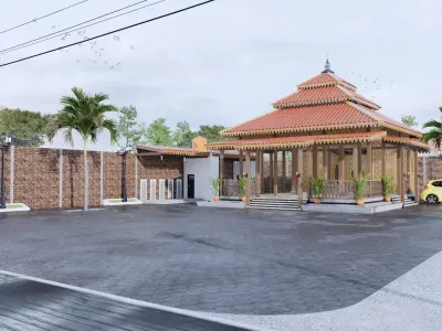 Classic Style Wooden and Bamboo Mosque Prayer Room  3D model