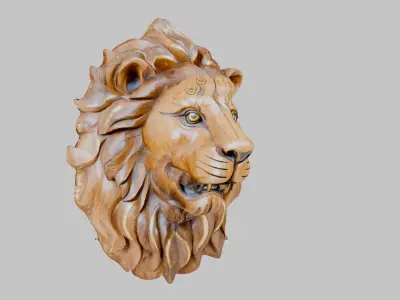 Wooden Lion Head Sculpture Low-poly 3D model