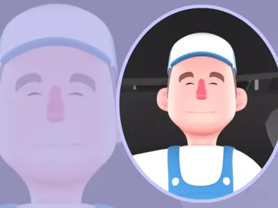 Stylized 3D Mechanic Sitting Relaxed by Car - Cartoon  3D model