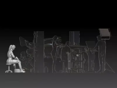 mechanic 6 at work in the garage during the Formula 1 3D print model